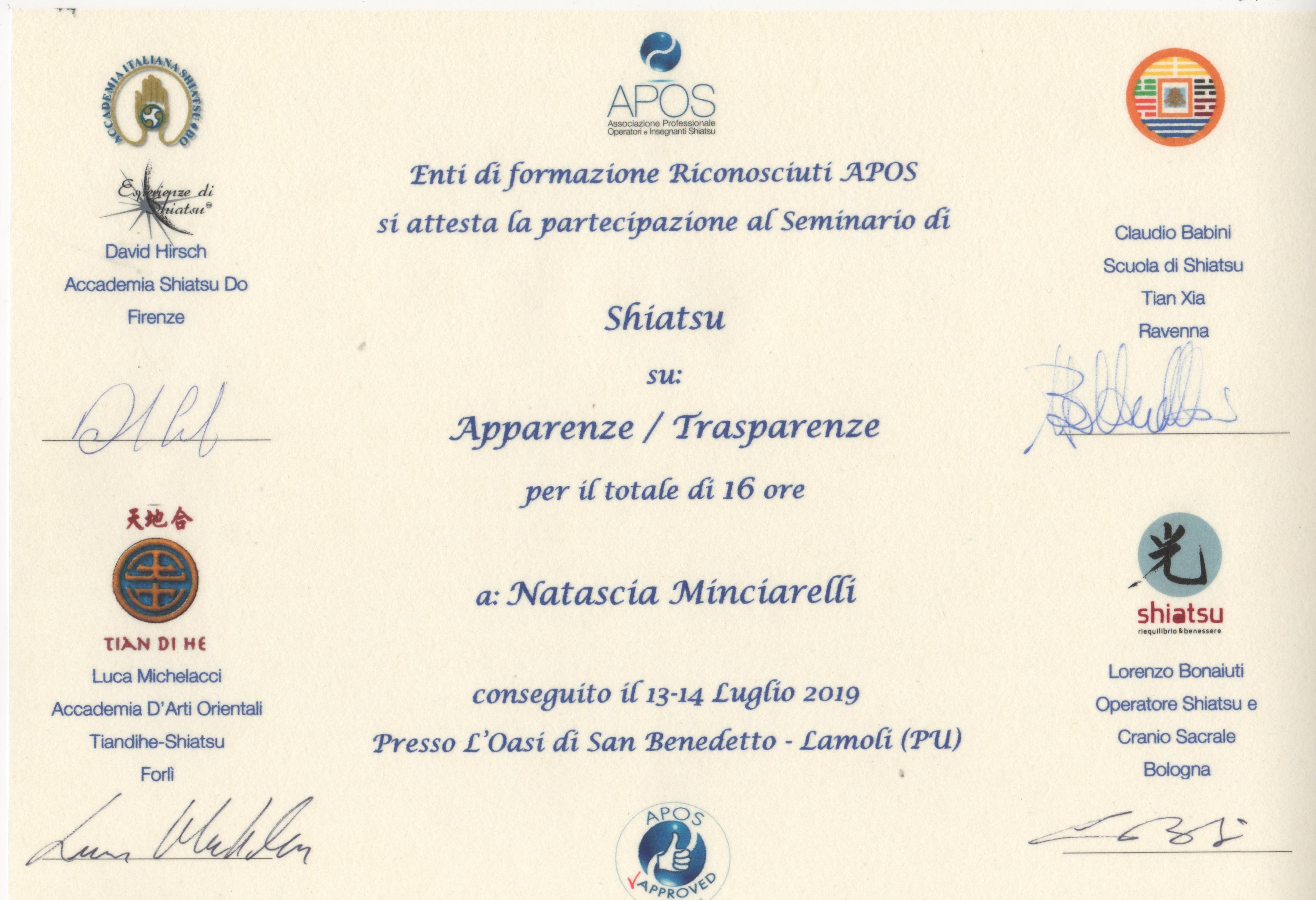 Seminario Shiatsu Apparenze/Trasparenze - presso L'Oasi di San Benedetto Lamoli (PU) 13-14 Luglio 2019